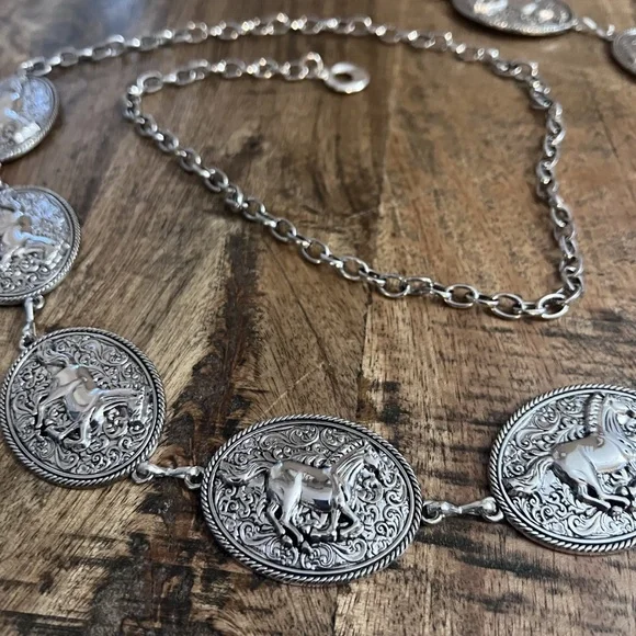 THUNDERBIRD CONCHO WESTERN SILVER BELT ADJUSTABLE BUCKLE MENS WOMENS BOHO - Picture 6 of 7